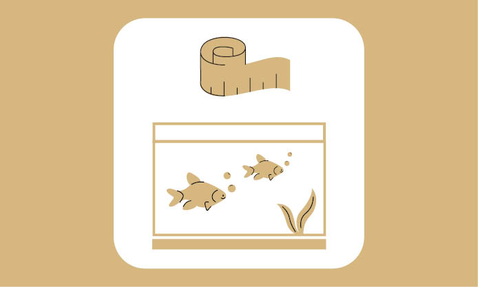 Kachel mit zwei Piktogrammen: oben ein stilisiertes Hundekopf-Symbol, darunter ein Aquarium mit zwei Fischen